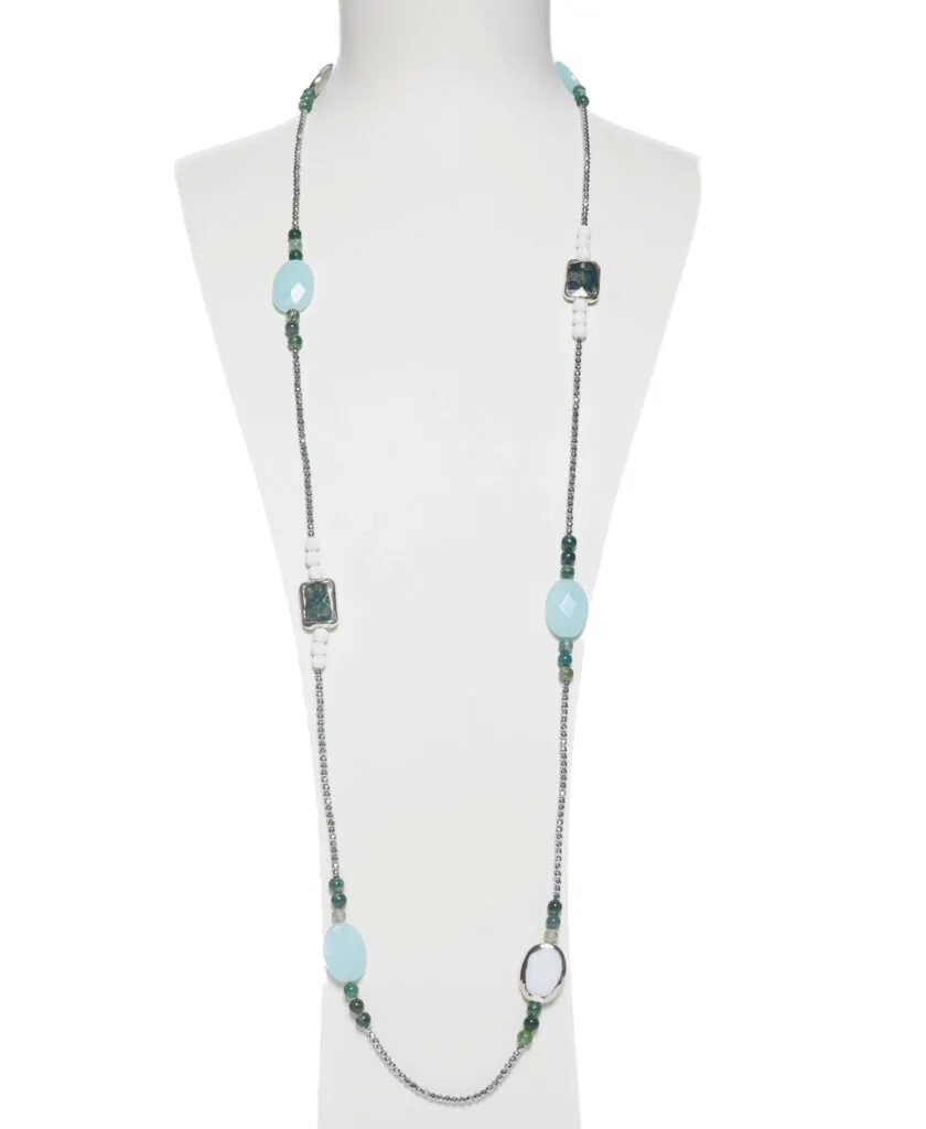 Collana lunga in Quarzo Azzurro ed Agata Muschiata