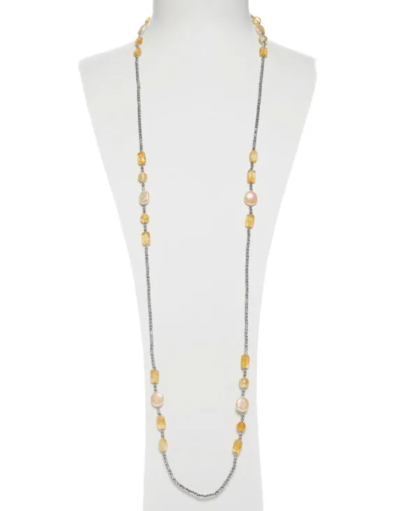 Collana lunga in Citrino, Perle ed Ematite rodiata