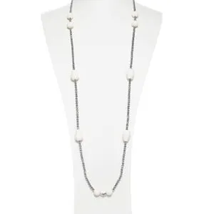Collana lunga in Corallo Bianco ed Ematite rodiata