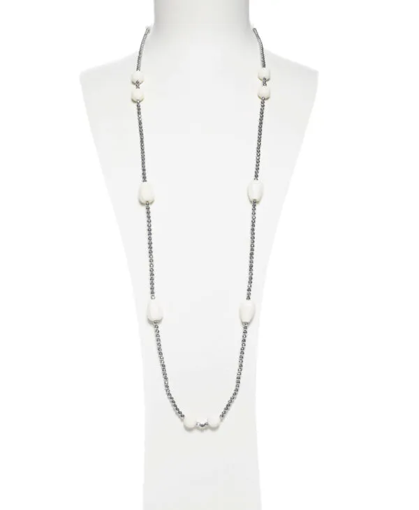Collana lunga in Corallo Bianco ed Ematite rodiata