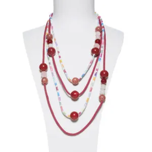 Collana in tessuto con Elementi in resina e Quarzo Rosa