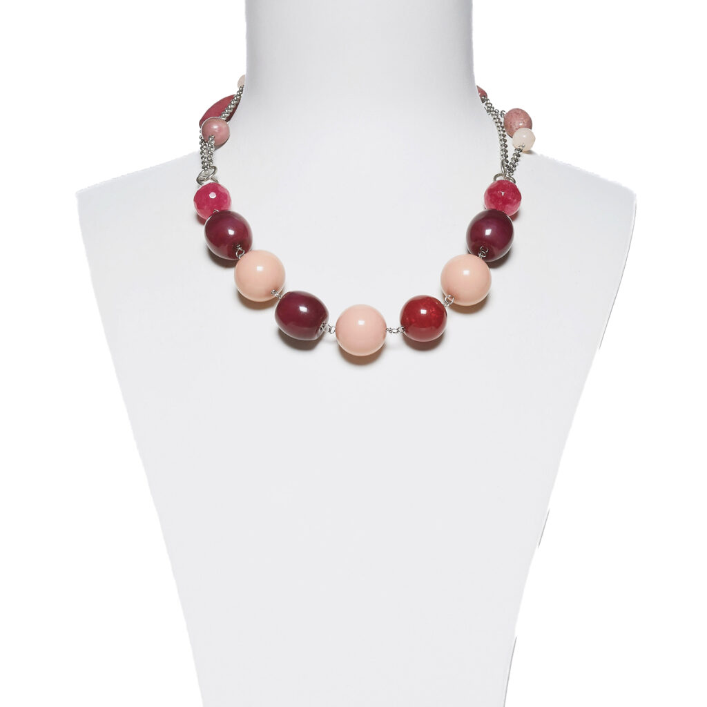 Collana con Elementi in resina e Quarzo e Rodonite