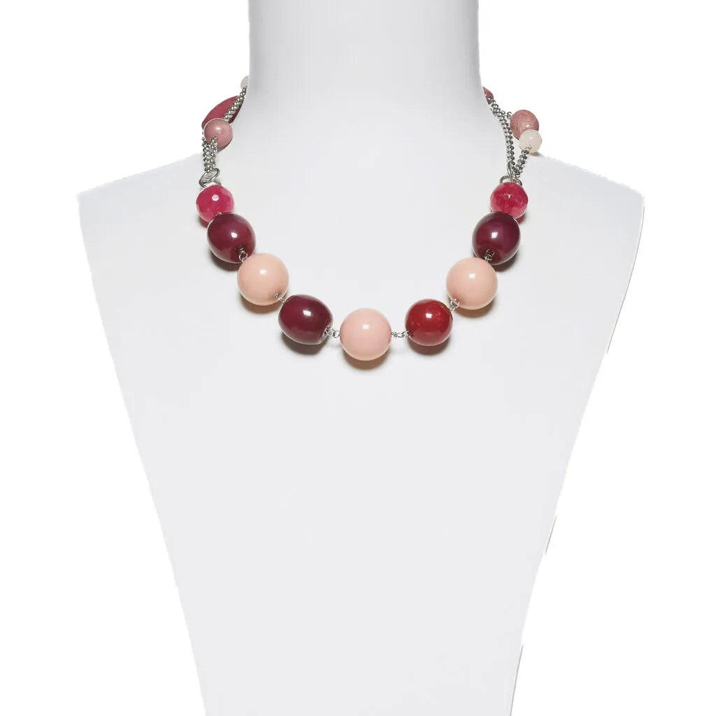 Collana con Elementi in resina e Quarzo e Rodonite