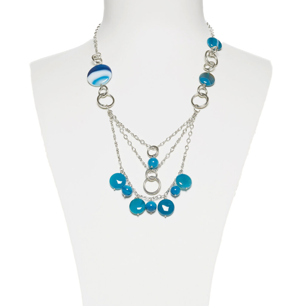 Collana in metallo con Charms in Agata Blu