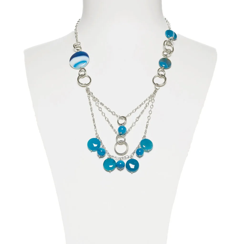 Collana in metallo con Charms in Agata Blu