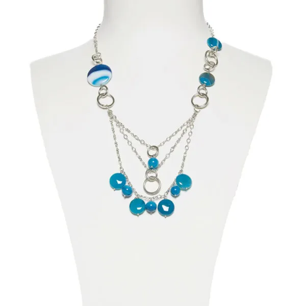 Collana in metallo con Charms in Agata Blu