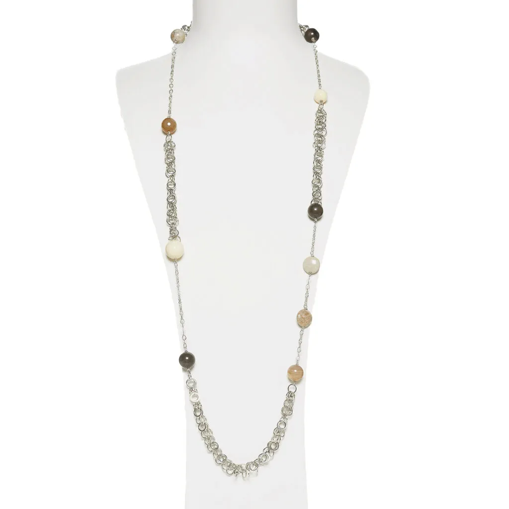 Collana con catena in metallo con Agata e Corallo Fossile