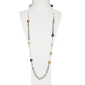 Collana con catena in metallo con Agata e Corallo Fossile