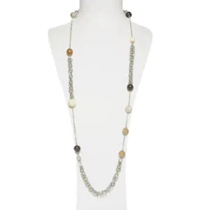 Collana con catena in metallo con Agata e Corallo Fossile