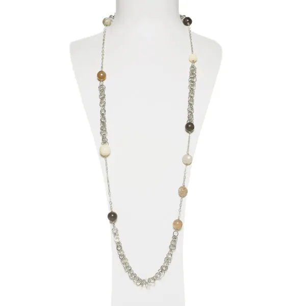 Collana con catena in metallo con Agata e Corallo Fossile