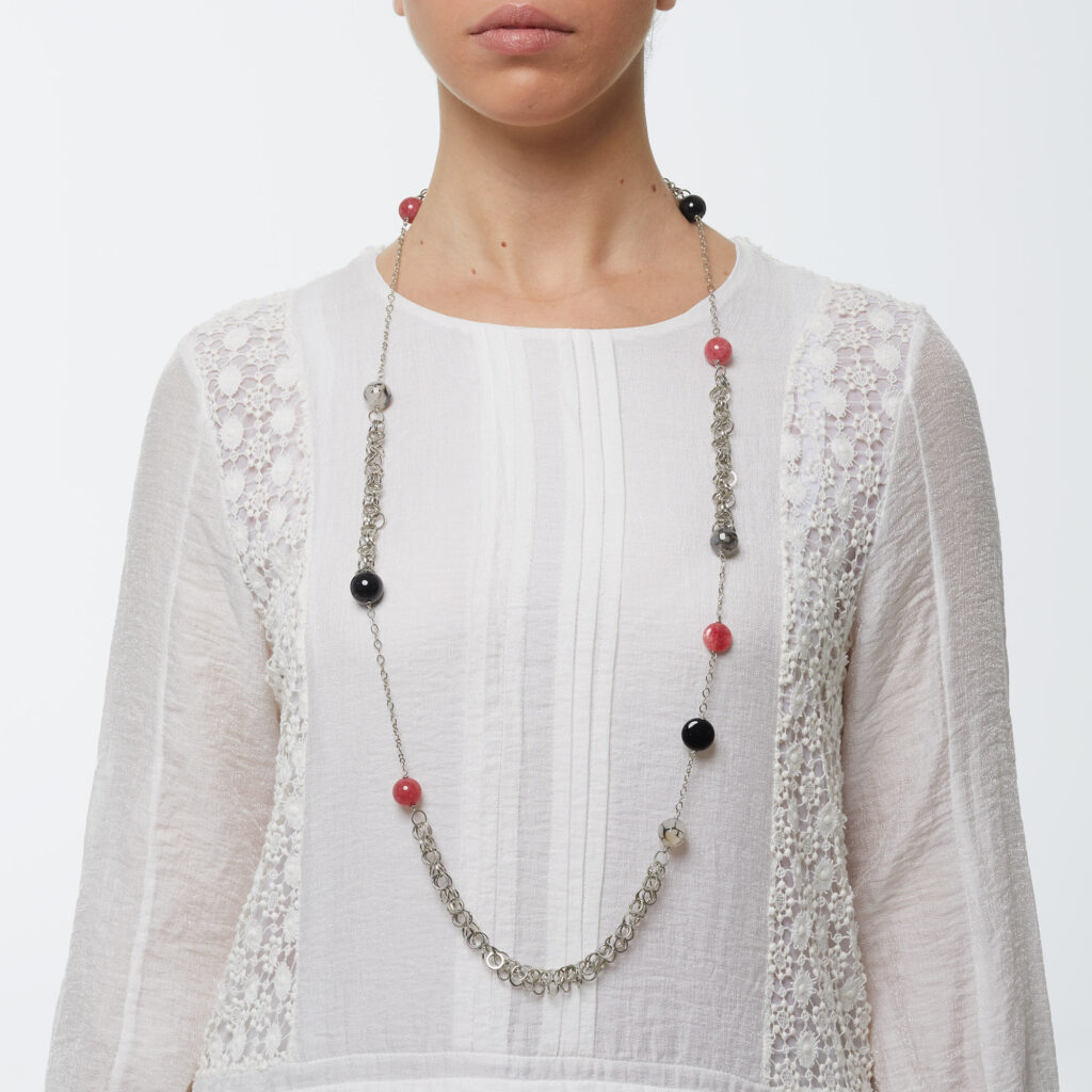 Collana con catena in metallo e Quarzo Ciliegia ed Agata