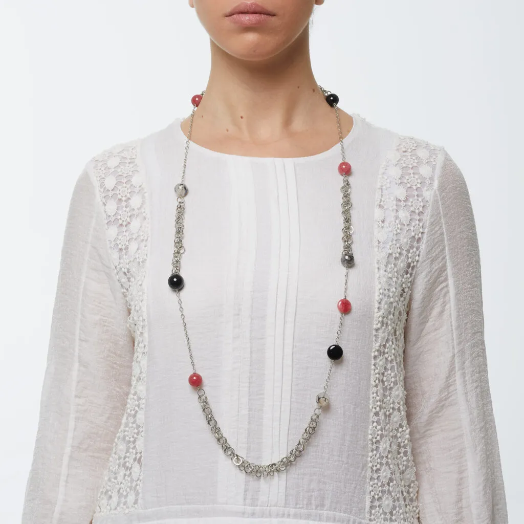 Collana con catena in metallo e Quarzo Ciliegia ed Agata