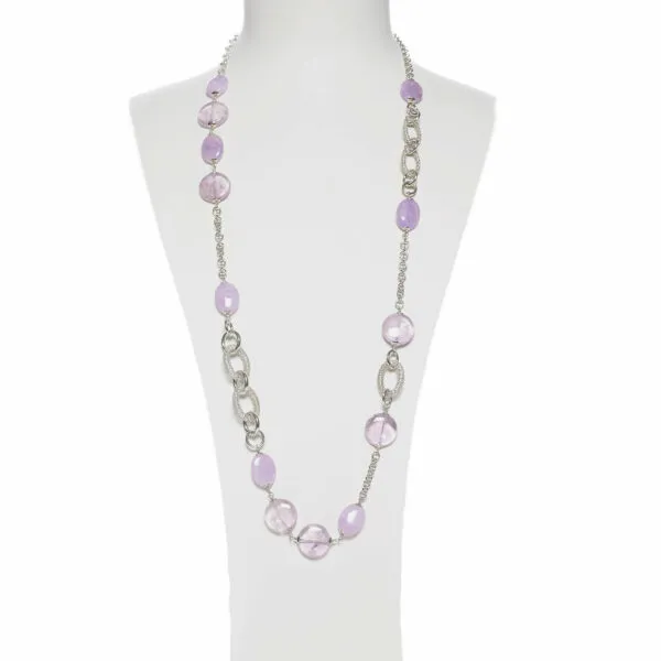 Collana lunga con elementi in Argento ed Ametista