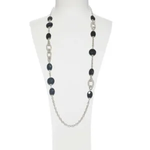 Sautoir avec éléments en argent et agate noire