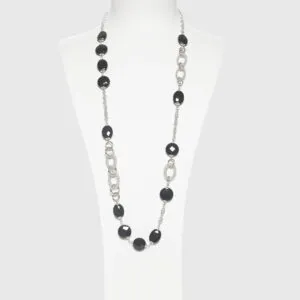Collana lunga con elementi in argento ed Agata Nera