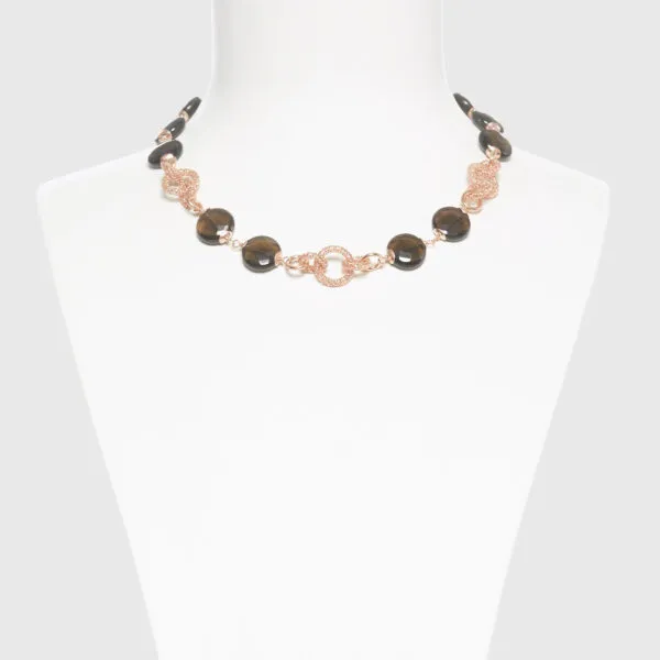 Collana corta in Argento rosato e Quarzo Fumè