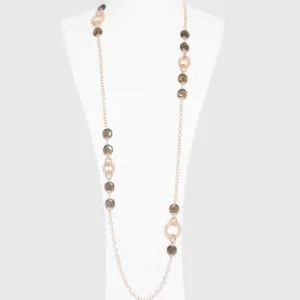 Collana lunga in Argento rosato e Quarzo Fumè