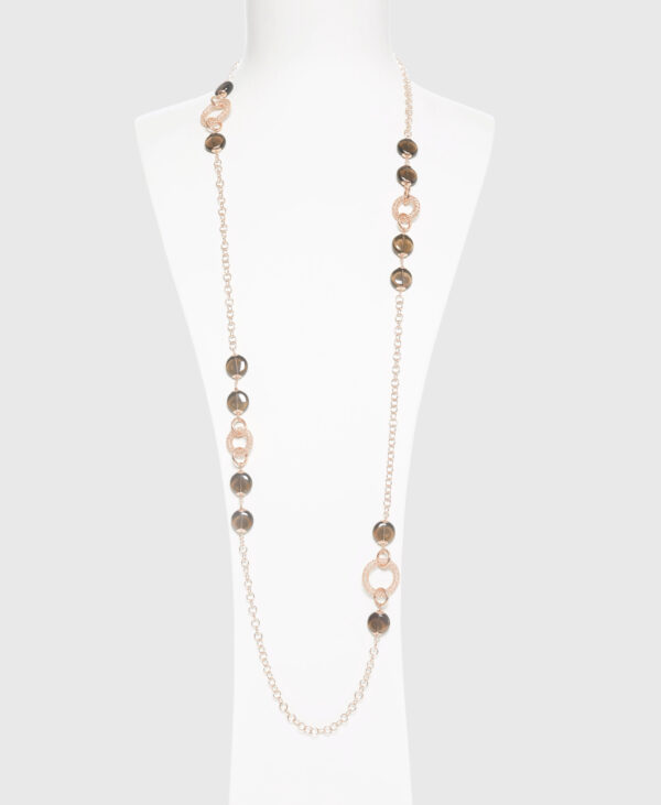 Collana lunga in Argento rosato e Quarzo Fumè