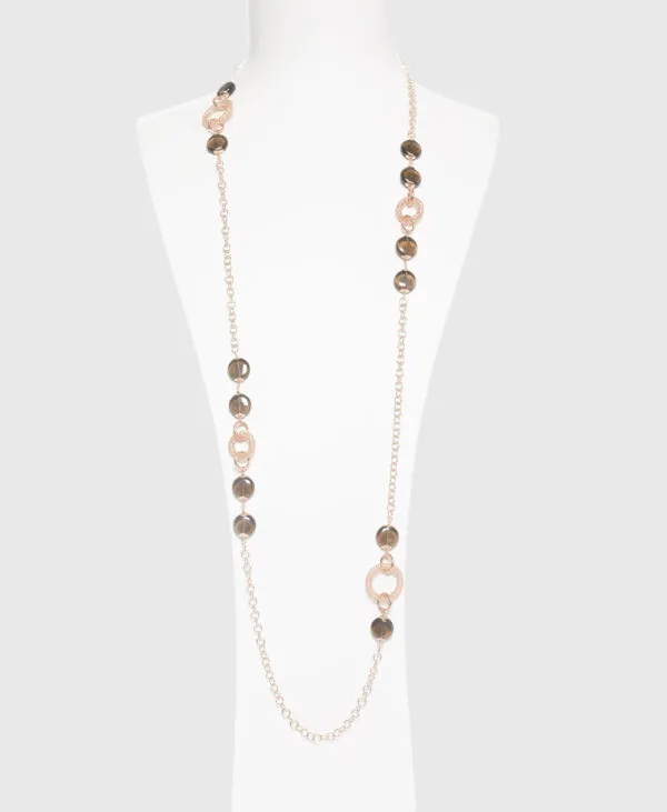 Collana lunga in Argento rosato e Quarzo Fumè