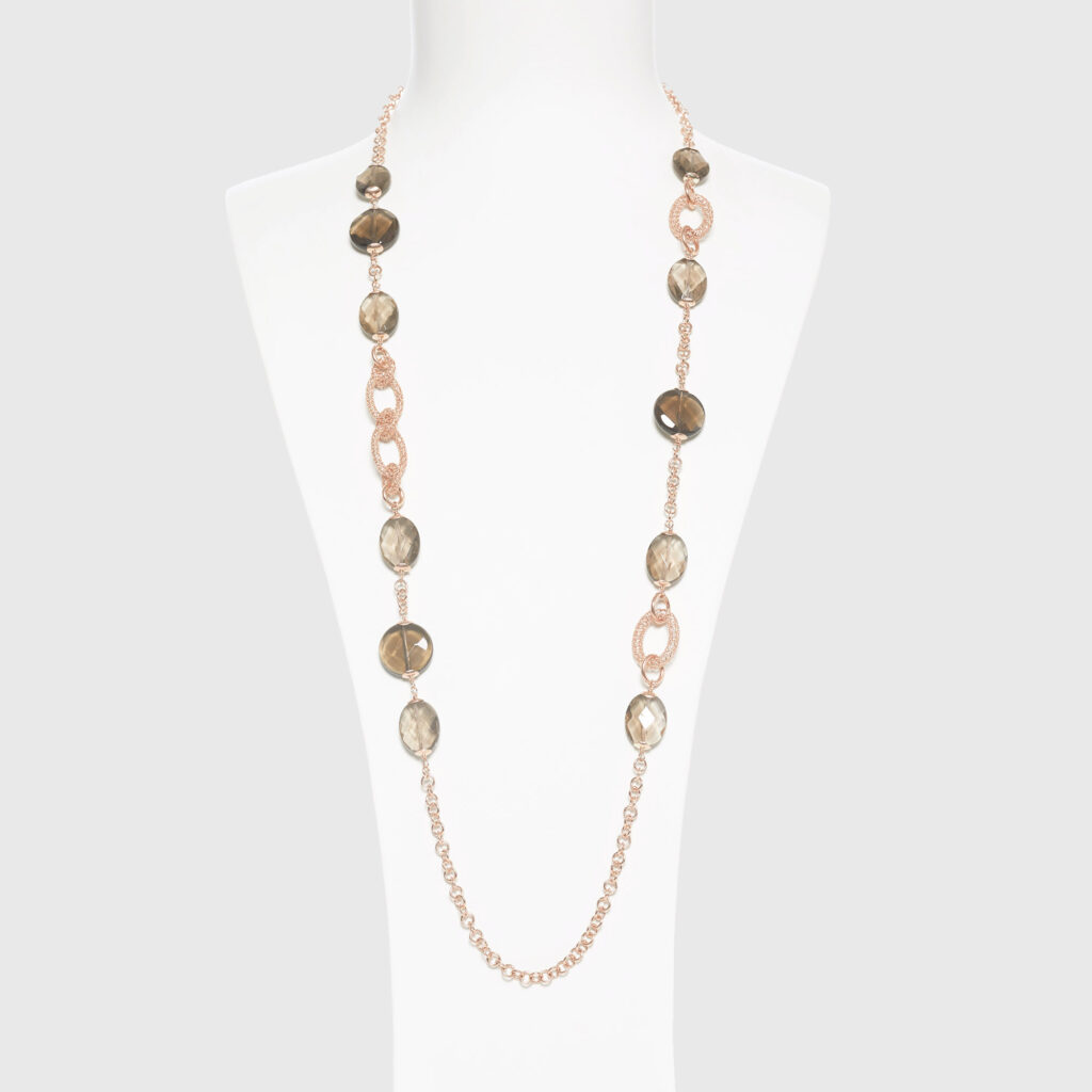 Collana media in Argento rosato e Quarzo Fumè