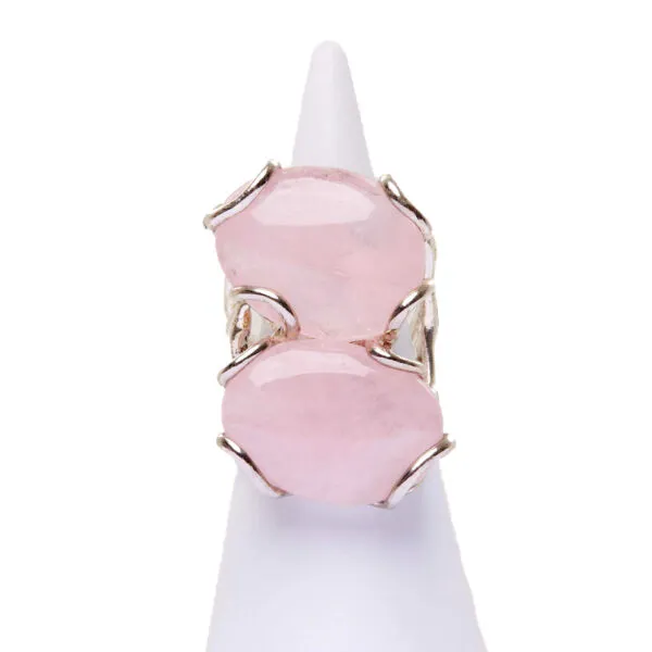 Anello Regolabile in Argento con Quarzo Rosa e Morganite