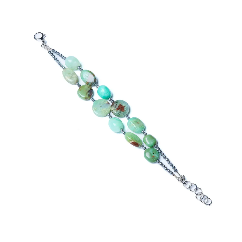 Bracciale a due fili in Crisoprasio ed Ematite