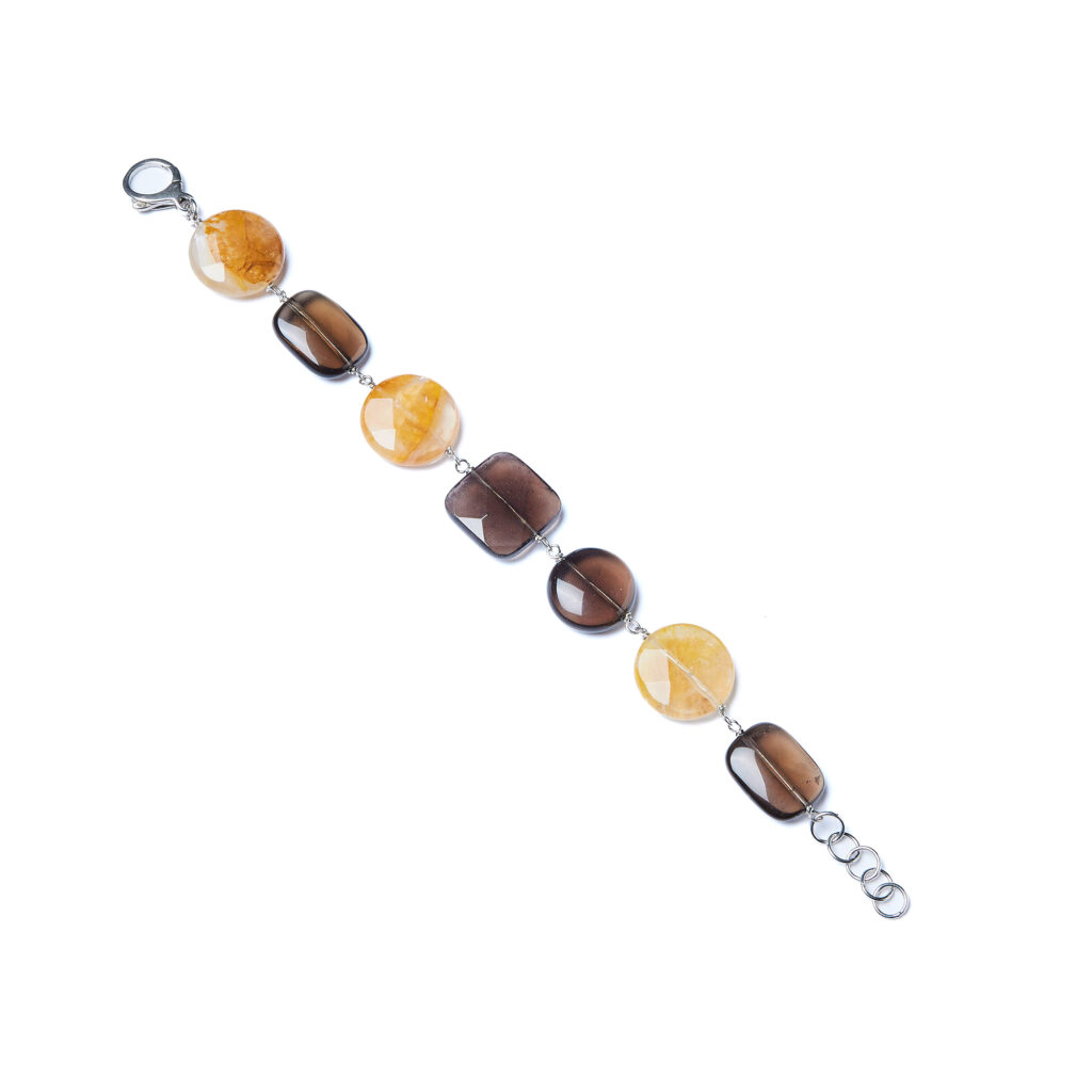 Bracciale in Quarzo Fumè e Quarzo Ematoide Giallo
