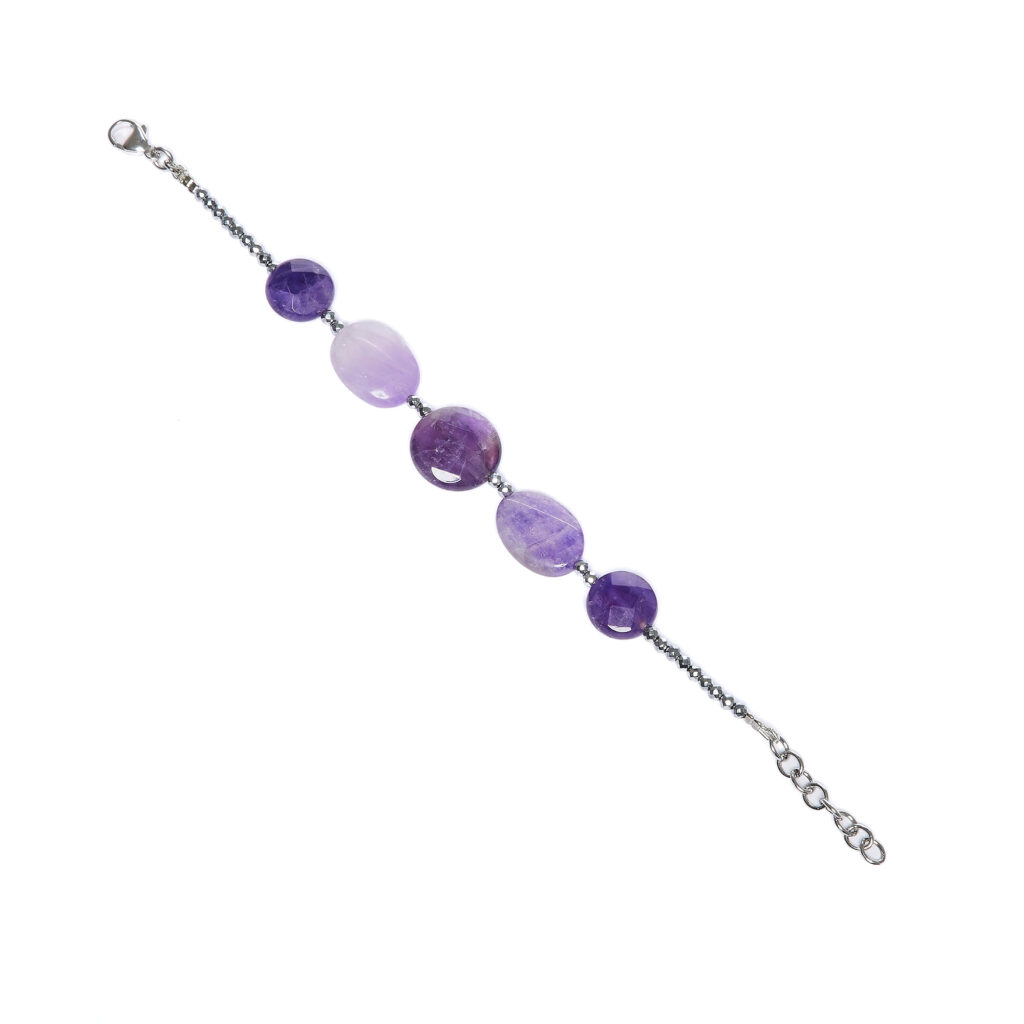 Bracciale in Ametista ed Ematite rodiata