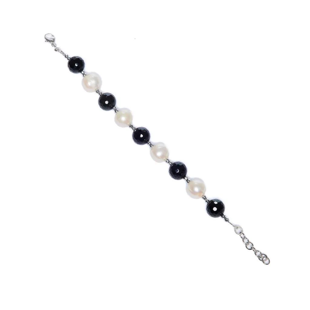 Bracciale in Agata Nera e Perle con Ematite