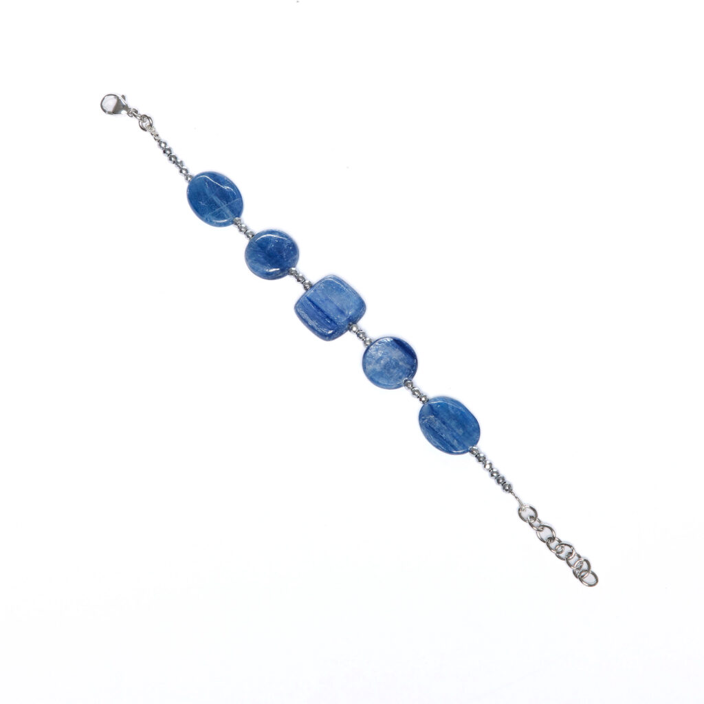 Bracciale infilato in Cianite ed Ematite rodiata