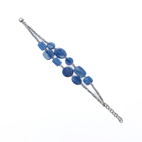 Bracciale a due fili in Cianite ed Ematite rodiata