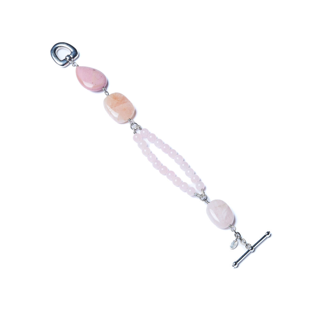 Bracciale con Argento, Morganite e Quarzo Rosa
