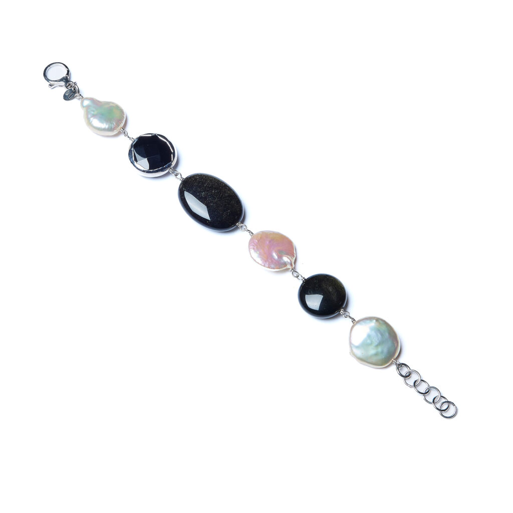 Bracciale in Ossidiana, Perle ed Agata Scontornata
