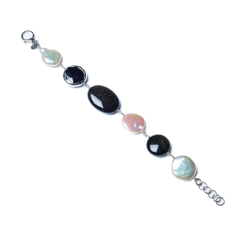 Bracciale in Ossidiana, Perle ed Agata Scontornata
