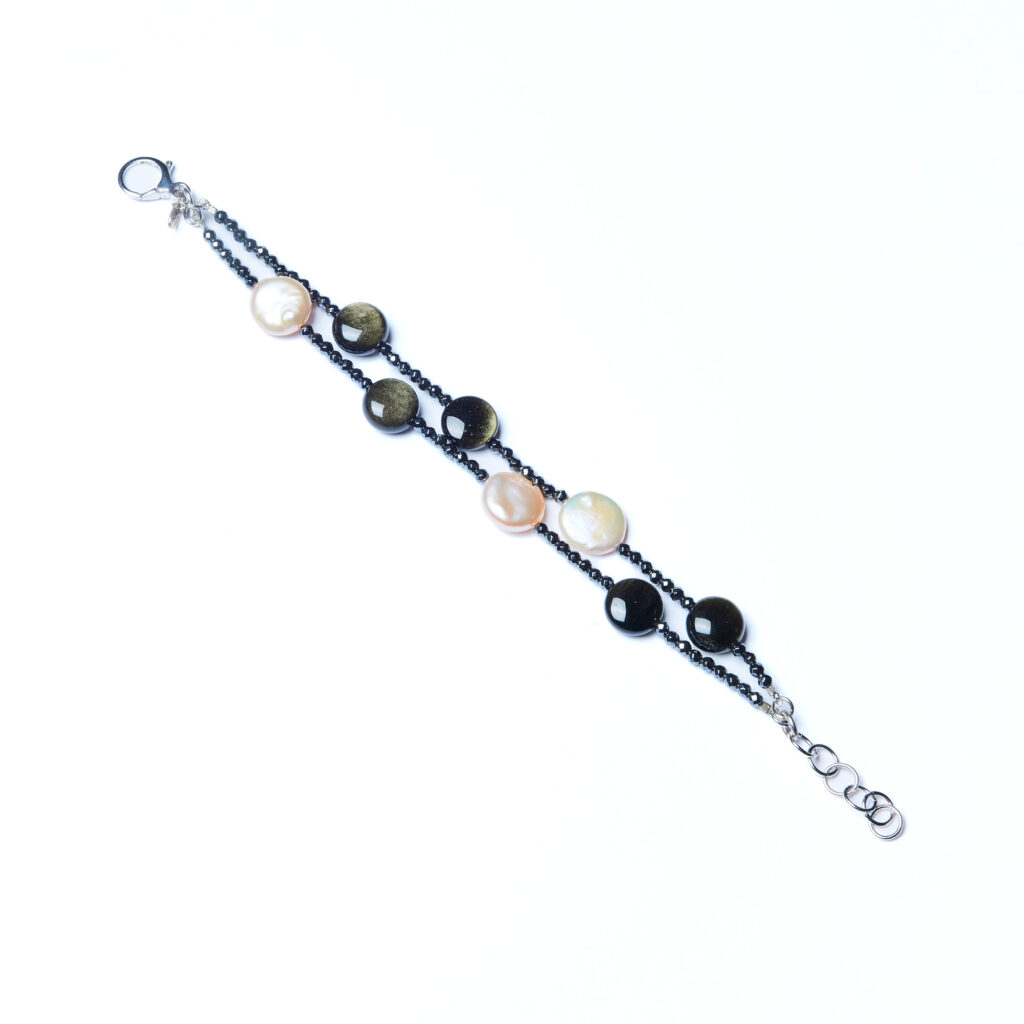 Bracciale a due fili in Ossidiana e Perle