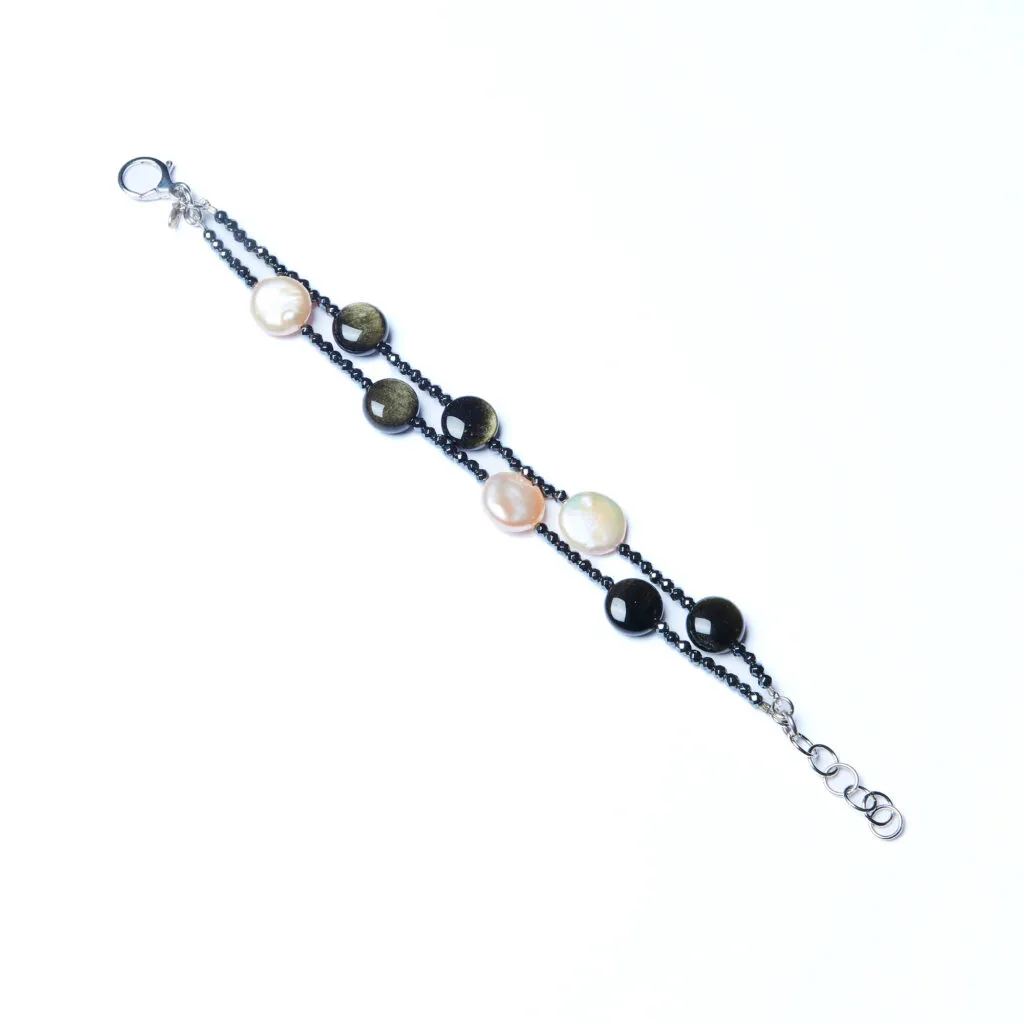 Bracciale a due fili in Ossidiana e Perle