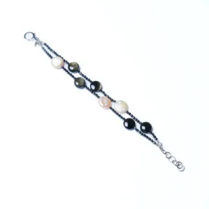 Bracciale a due fili in Ossidiana e Perle