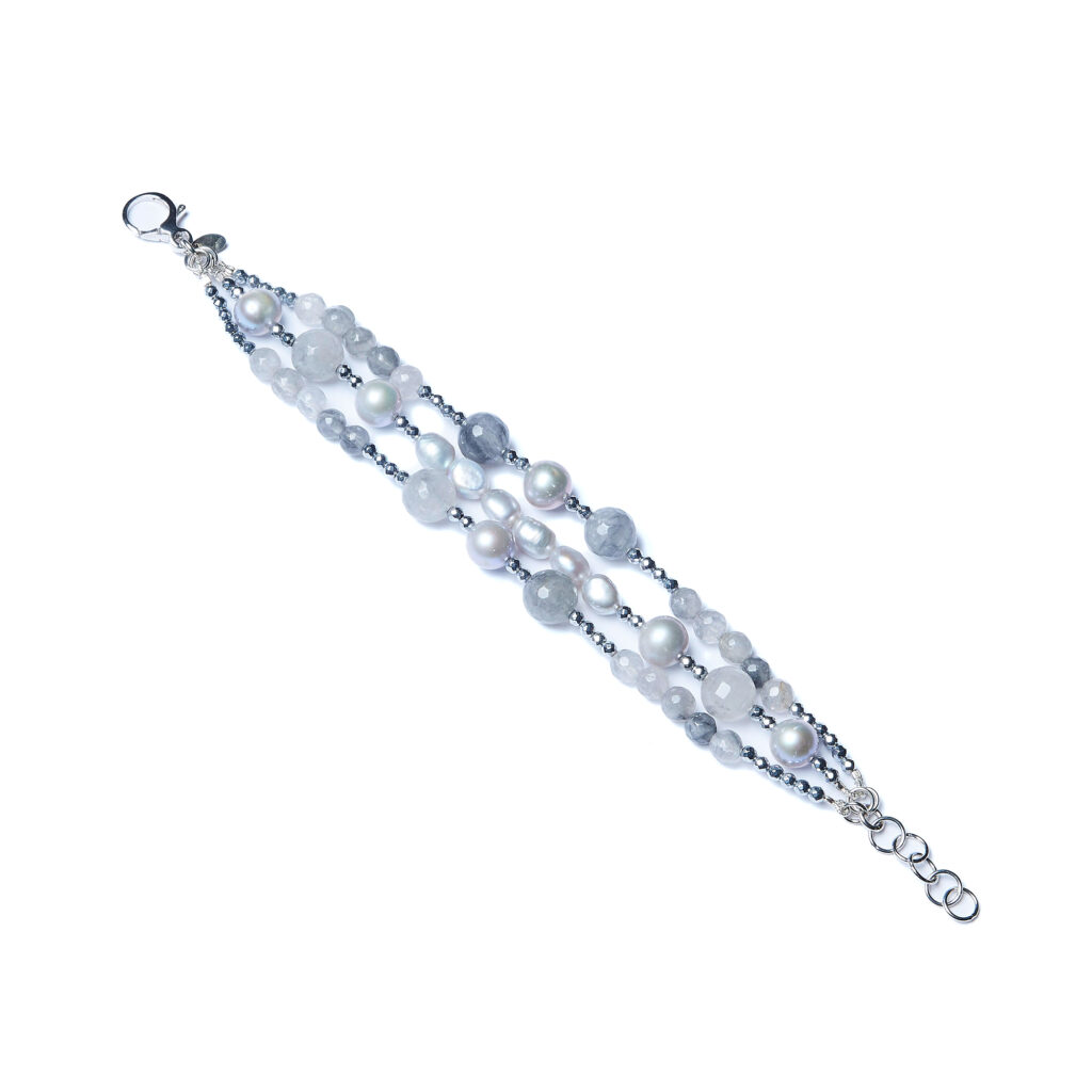 Bracciale in Quarzo Grigio e Perle