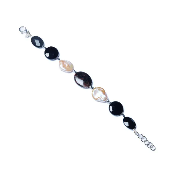 Bracciale in Agata Nera, Perle e Diaspro Pilbara