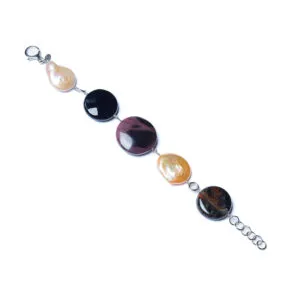 Bracciale in Agata Nera, Diaspro Outback e Perle