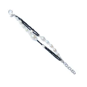 Bracciale a tre fili in Agata Nera e Perle