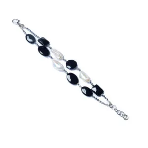 Bracciale a due fili in Ematite, Agata Nera e Perle