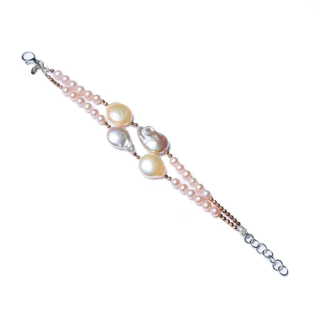 Bracciale a due fili in Ematite dorata e Perle