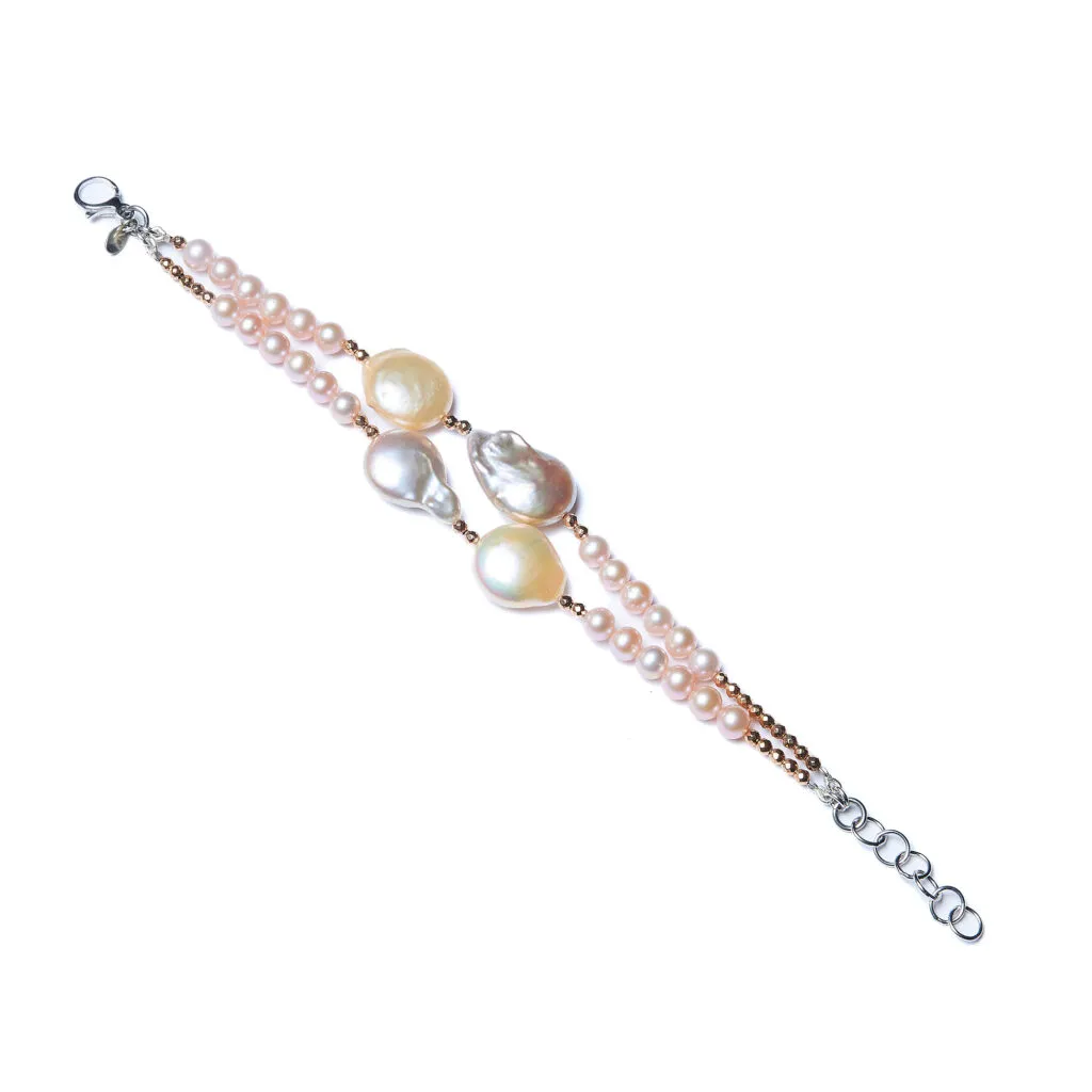 Bracciale a due fili in Ematite dorata e Perle