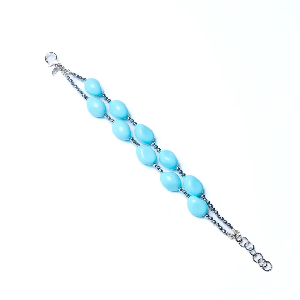 Bracciale infilato in Pasta di Turchese ed Ematite