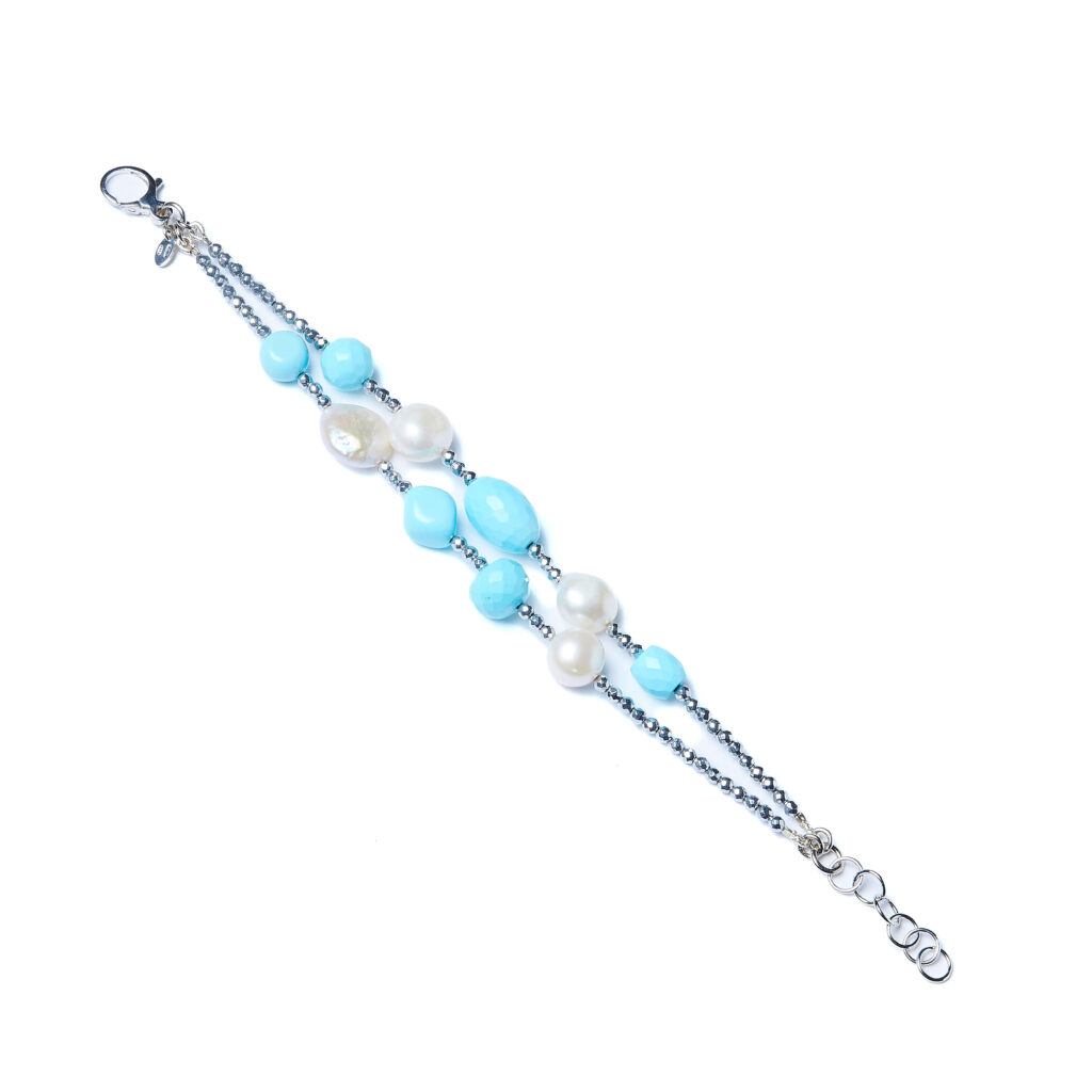 Bracciale a due fili in Pasta di Turchese e Perle