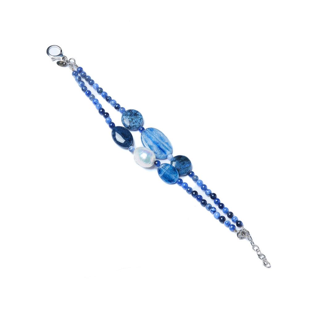 Bracciale infilato in Cianite e Perle