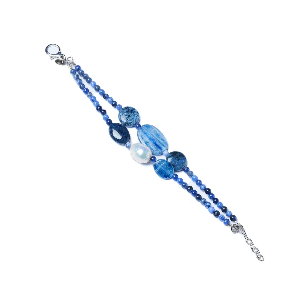 Bracciale infilato in Cianite e Perle