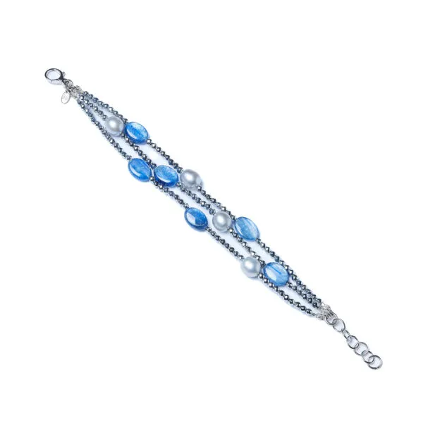 Bracciale a due fili in Cianite, Perle ed Ematite