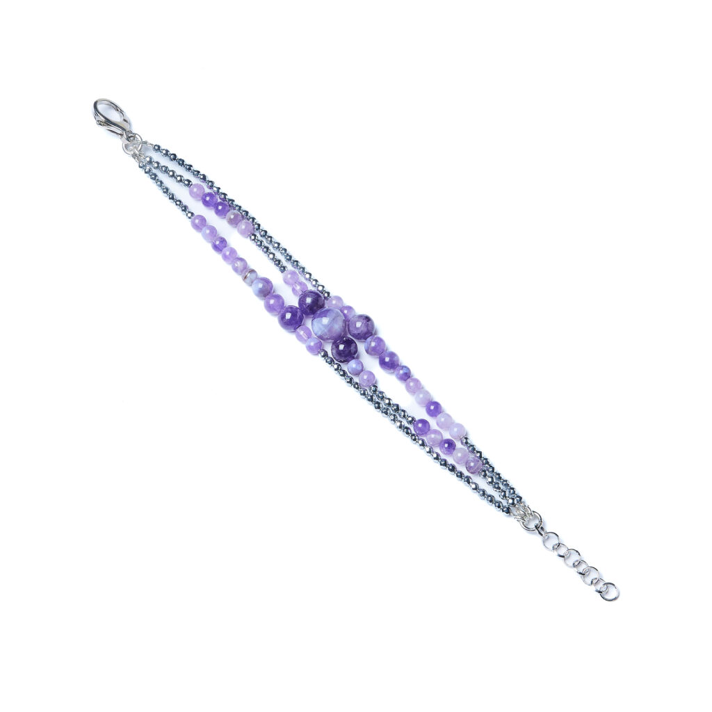 Bracciale a tre fili in Ametista ed Ematite
